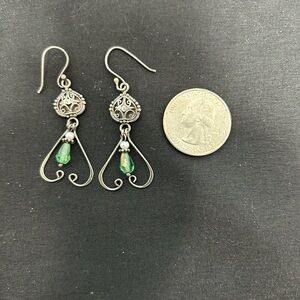 Artisan Sterling Silver and Green Teardrop Earrings
